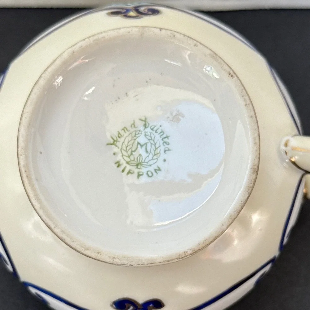 Vintage Hand Painted Nippon Porcelain Creamer Floral Gold Gilt Creamer